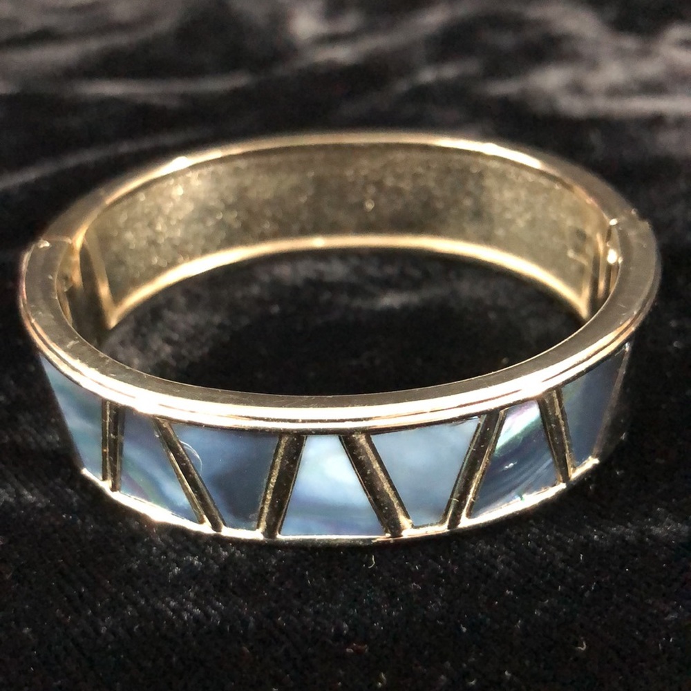 Contemporary Silver Hinged Bangle With Iridescent… - image 4